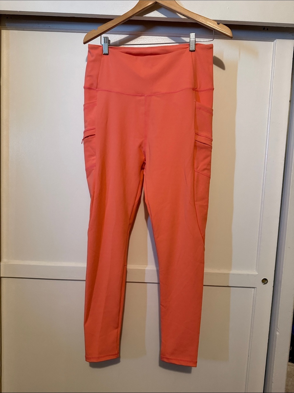 Nicole Miller Sport Coral-Orange High-Waist Leggings with Side Pockets